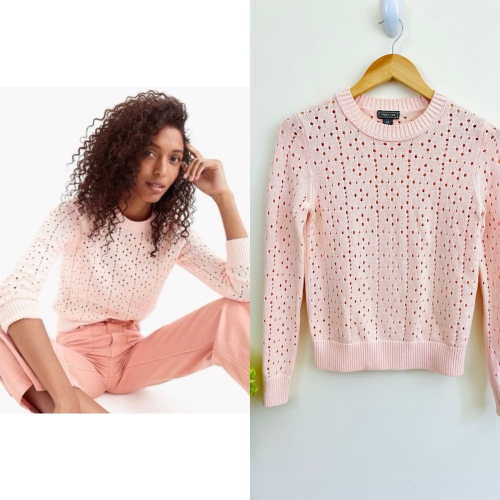 J. Crew Light Pink Eyelet Crewneck Sweater - Picture 2 of 10